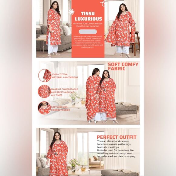 Women's Cotton Kurta & Palazzo with Dupatta - Size: 5XL(50) NWT - Picture 10 of 13